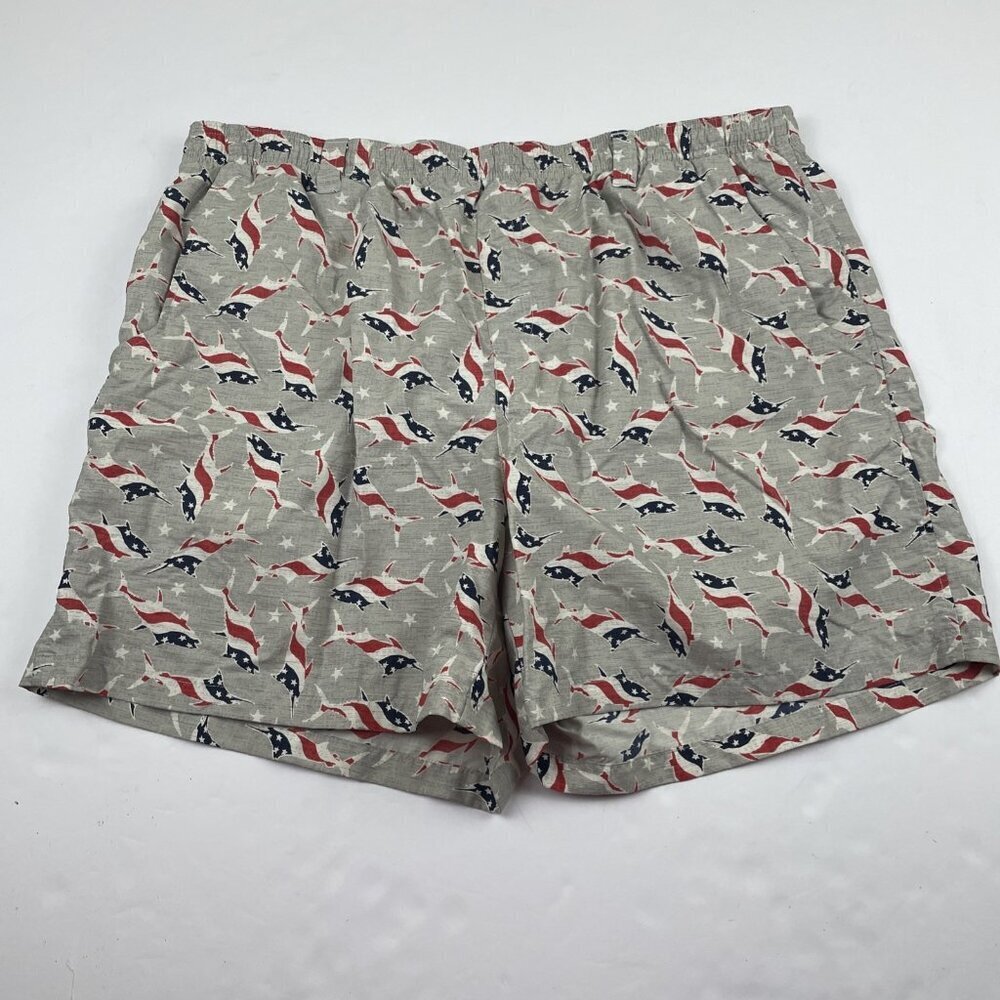 Columbia PFG Lined Swim Trunks Men’s XL Red White Blue Fish American Flag Nylon
